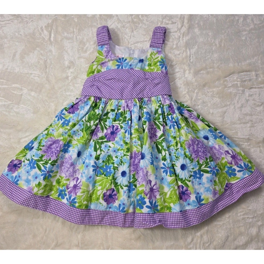 Jessica Ann Baby Girls 12M Y2K Floral Easter Dress Purple Gingham Lined